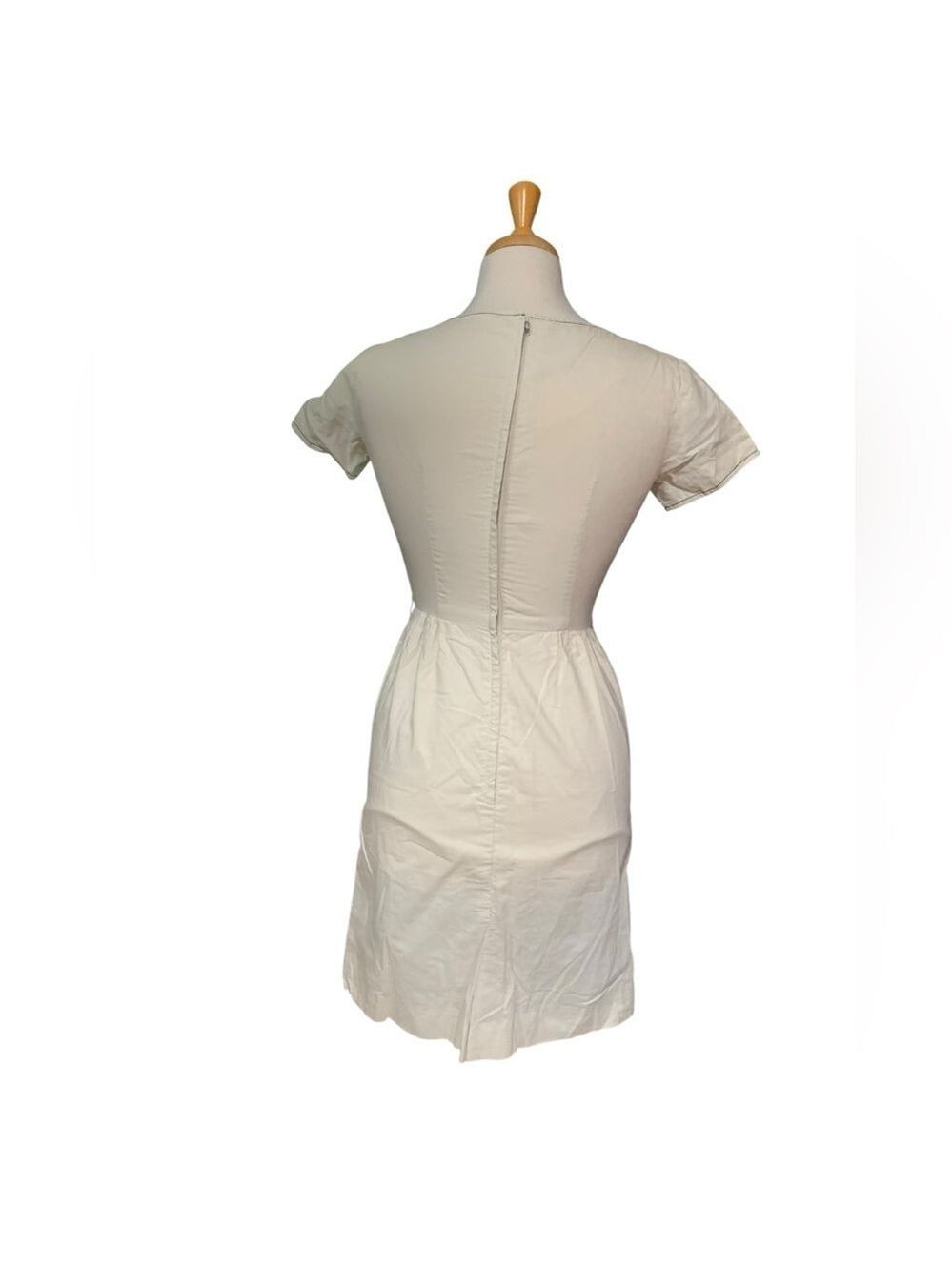 Vntg early 60’s off white cap sleeve midi dress with butterfly detail sz 4 - Picture 4 of 6